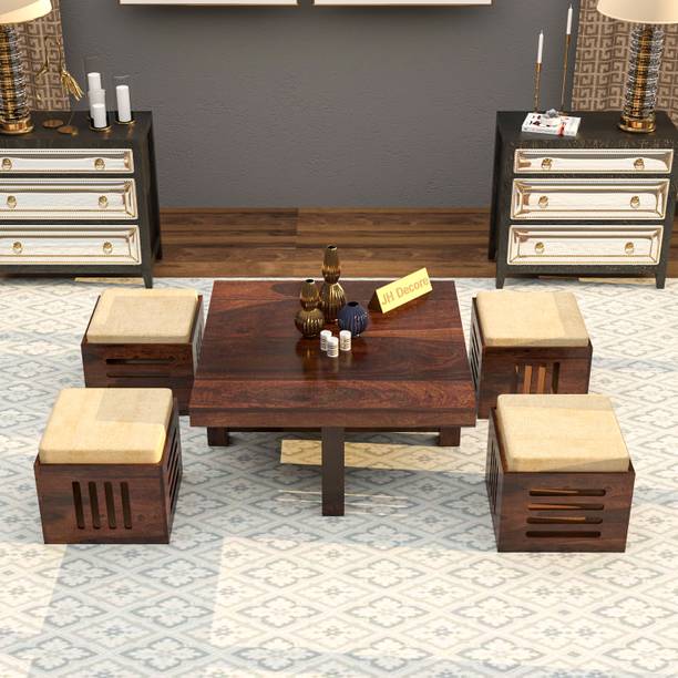 Jh Decore Solid Sheesham Wood Coffee Table With Four Stools For Living Room/ Restaurant || Solid Wood Coffee Table