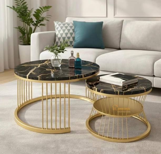Gaxi Modernist Gold Wire Base Marble Coffee Set Engineered Wood Coffee Table
