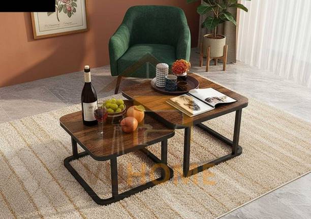Vuhome Modern Square Coffee Table set of 2 With Antique MDF Top For Living Room Engineered Wood Coffee Table