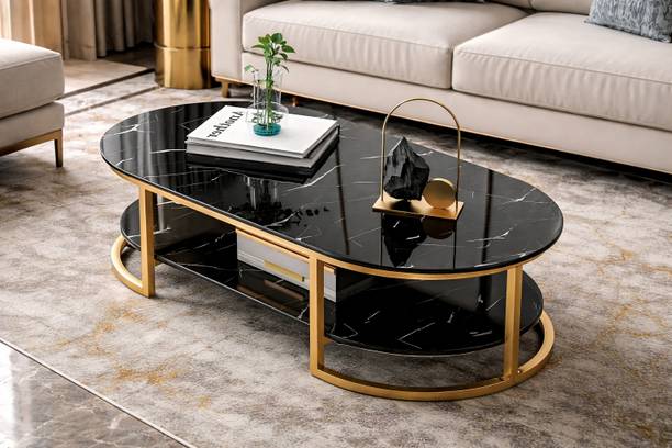 Expressow Enterprises Modern Double-Top Coffee Table for Living Room | Metal Frame & Engineered Wood Coffee Table