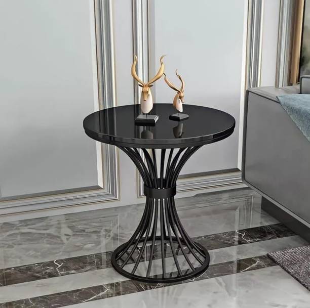 MartDecor Round Marble Top Side Table with Gold Wrought Iron Frame & Storage 16x20 Inch Engineered Wood Coffee Table