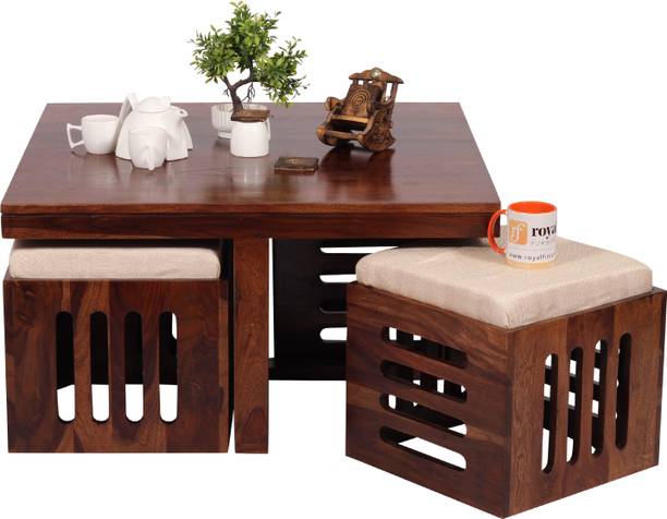 rf royal finish Jalapeno 4 Stool With Cushions, Sheesham Wood, Natural Colour,Matte Finished Solid Wood Coffee Table