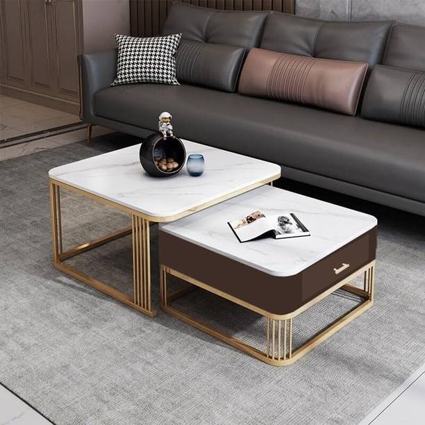 Aaliya mart Modern Marble Finish Coffee Table Set | Center Table with Drawer for Living Room Engineered Wood Coffee Table