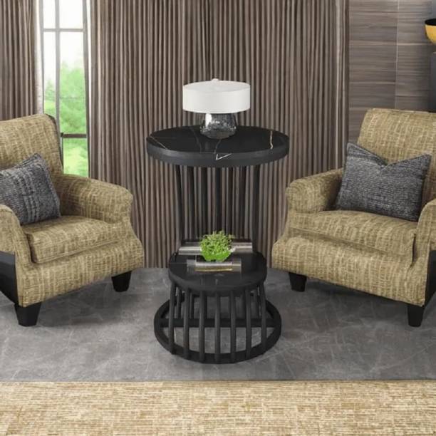 frozenfly Two-Tiered Round Coffee Table with Storage Shelf, Black Engineered Wood Coffee Table