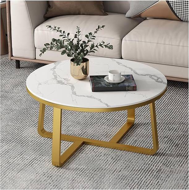 Wroughimpex Beautiful Designing Round Shape Iron Table with Marble Look Finish Furniture Metal Coffee Table
