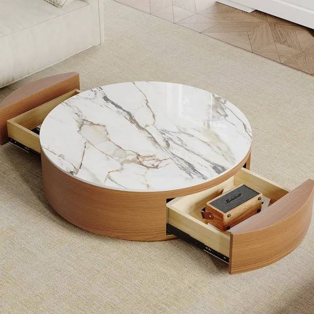 Tanush Furnitures Reet Nest Round Wooden Coffee Table with Spacious Hidden Storage Engineered Wood Coffee Table