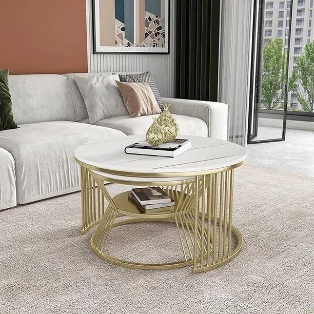 AnDecy Set of 2 Metal Round Shaped Modern Coffee Table/Center Table/Side Table Engineered Wood Coffee Table
