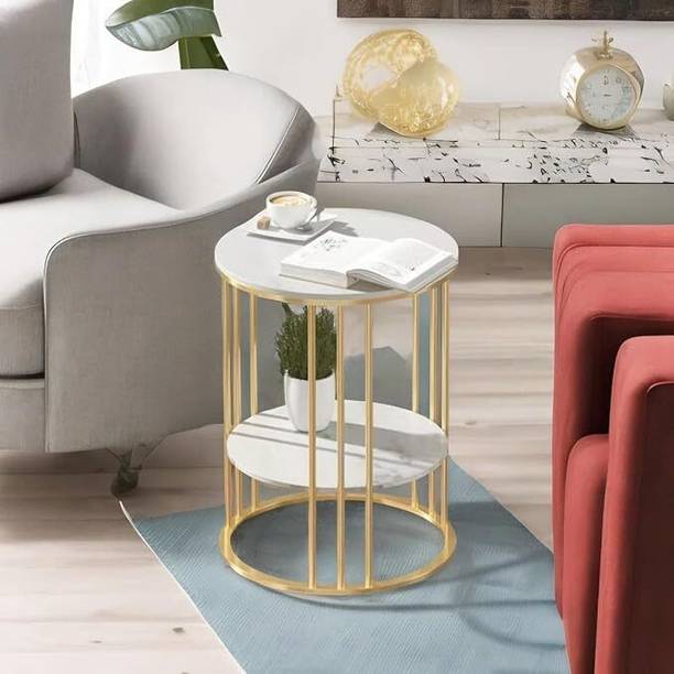 REGALENTERPRISES Elegant round side table with marble top and gold frame Engineered Wood Coffee Table
