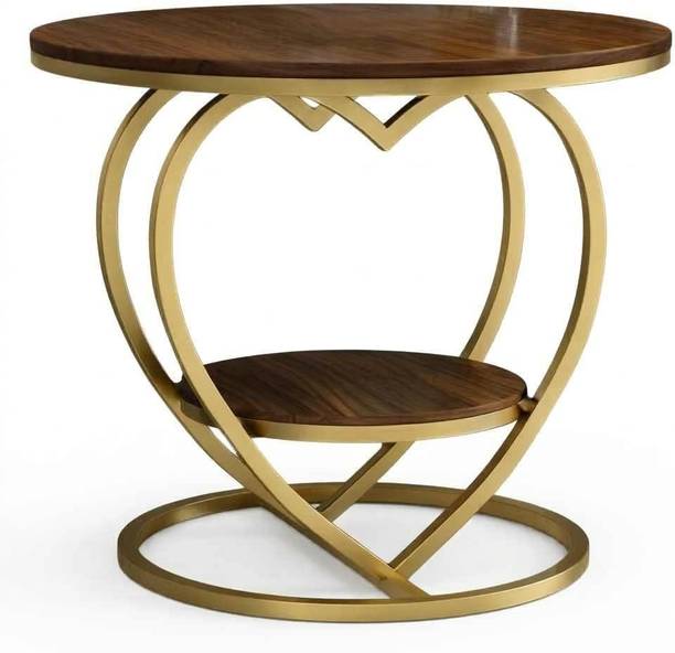 The Flourish Marble Finish Round Coffee Table with Metal Frame & Storage Shelf | Center Table Solid Wood Coffee Table