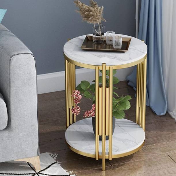 FlipsShoppee Coffee Table, Round 24 Pipes with Tea Table Faux MDF Marble Engineered Wood Coffee Table