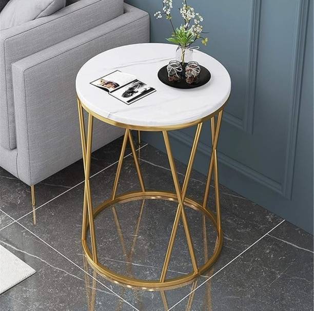 Vuhome Round small coffee table with beautiful marble Engineered Wood Coffee Table