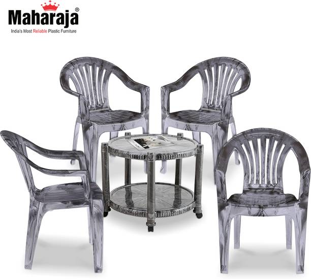 MAHARAJA Combo for Outdoor & Indoor | 4 Chair & 1 Plastic Coffee Table
