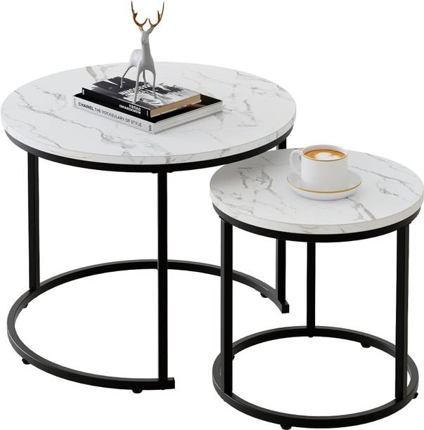FlipsShoppee Modern Round Nesting Coffee Table 2 Piece Set with Marble Finish & Metal Legs Engineered Wood Coffee Table