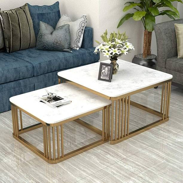 cozycrafted Modern Nesting Coffee Table Set with Marble Finish Top & Gold Metal Base Engineered Wood Coffee Table
