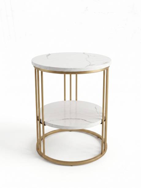 Decorous Design Premium Round Two-Tier Side Table – Glam Finish Engineered Wood Coffee Table