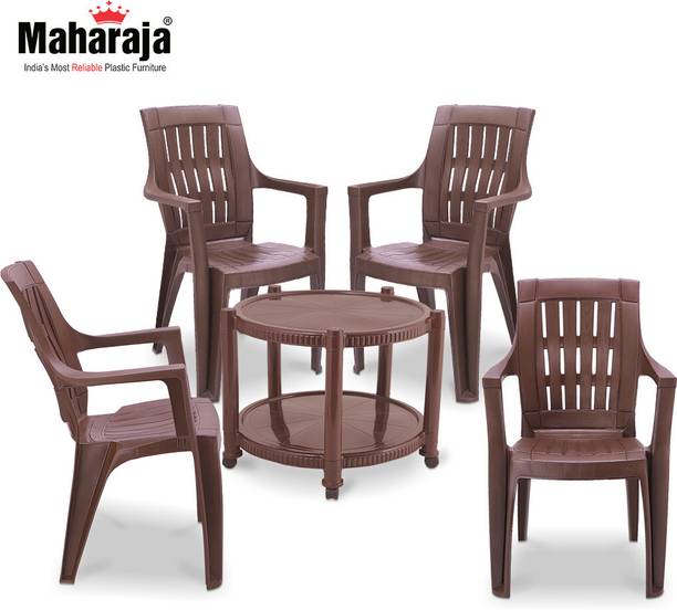 MAHARAJA Combo For Indoor & Outdoor | 4 Chair & 1 Plastic Coffee Table