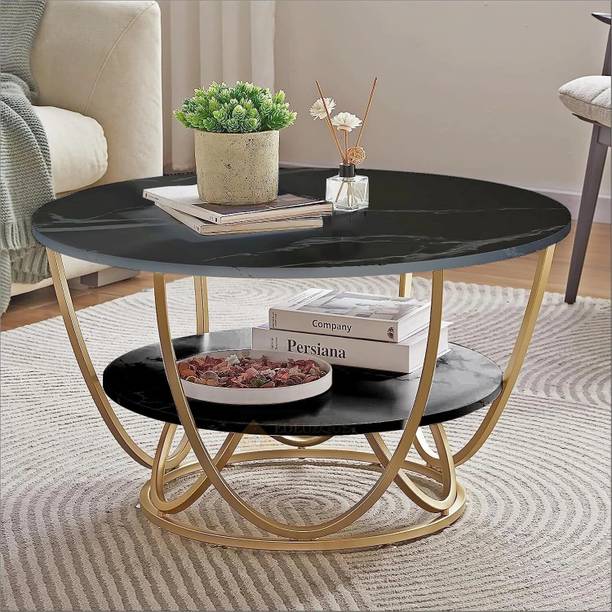 Mehsha Elegant Round Coffee Table with Gold Metal Base & Marble Finish Top – 22 Inch Engineered Wood Coffee Table