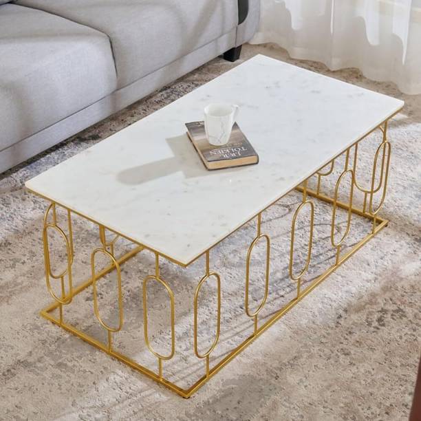 WoodenTwist Upgroo Stylish Coffee Table with Marble-Like Finish for Living Room Décor Ideal Metal Coffee Table