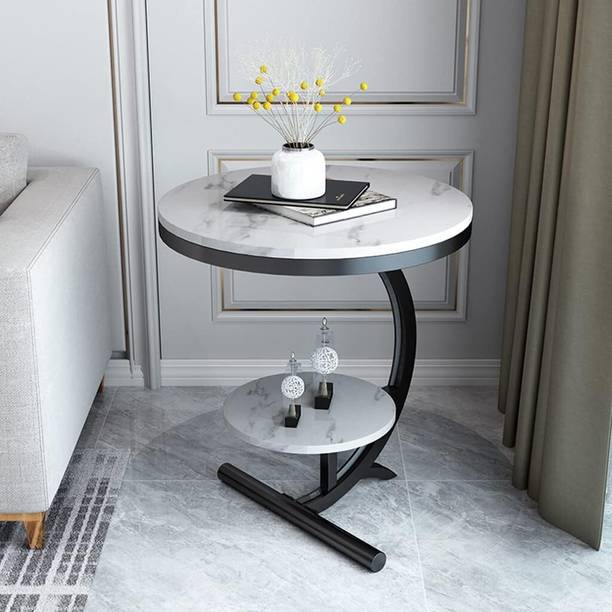 ZareenMart Gold Metal Frame & White Marble Top | Modern End Table for Living Room & Bedroom Engineered Wood Coffee Table