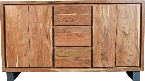 ABC INDIAN HUB WOODEN 4 DOORS & 3 DRAWERS SIDEBOARD WITH IRON LEGS Metal Free Standing Chest of Drawers