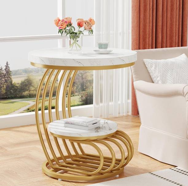 Vuhome Round coffee table,nesting table with marble design for living room Engineered Wood Coffee Table