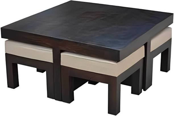 CLANECRAFT Solid Sheesham Wood Modern Style Coffee Table With Stools For Living Room | Solid Wood Coffee Table