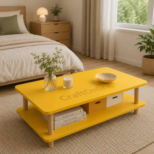 CraftOnline Engineered Wood Center Table with Mango Wood Legs 2 Tier Table Engineered Wood Coffee Table