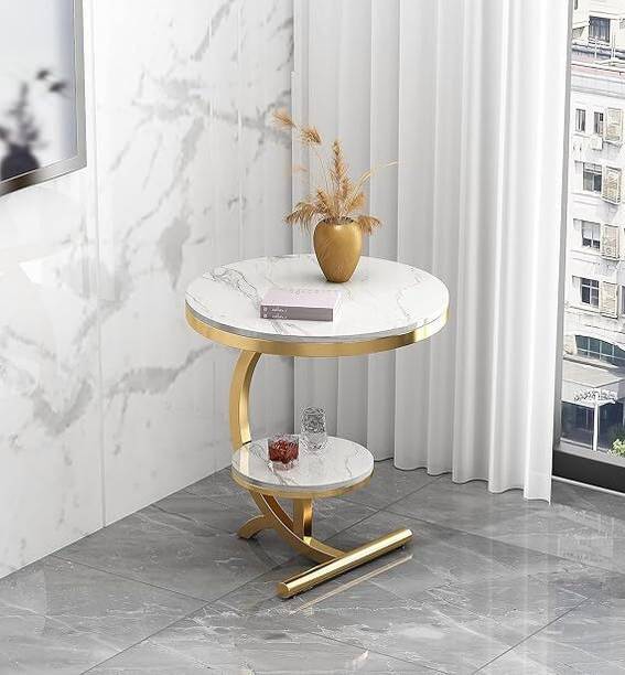 ALM SHOPPEE Luxury Marble Look End Table Sofa Side Table Corner Table Engineered Wood Side Table