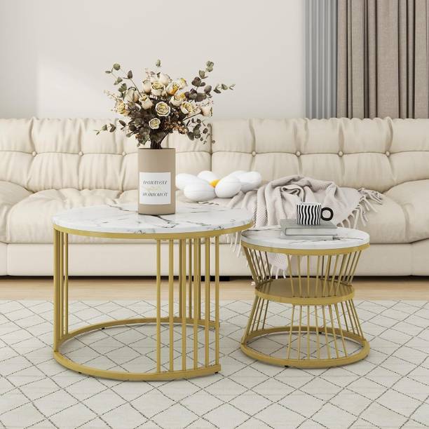 The Evozal Craft Iron frame table living room bed room mdf top (White Gold) Engineered Wood Coffee Table