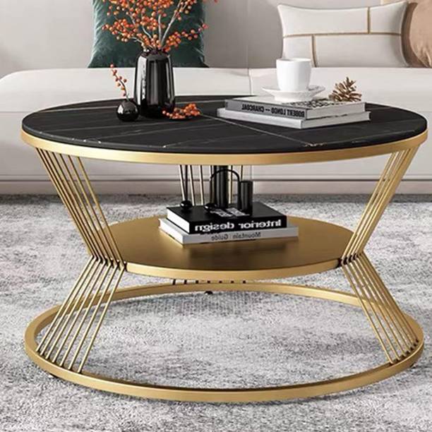 FlipsShoppee Modern 2-Tier Coffee Table with Storage Shelf Wooden Tabletop & Metal Frame Engineered Wood Coffee Table