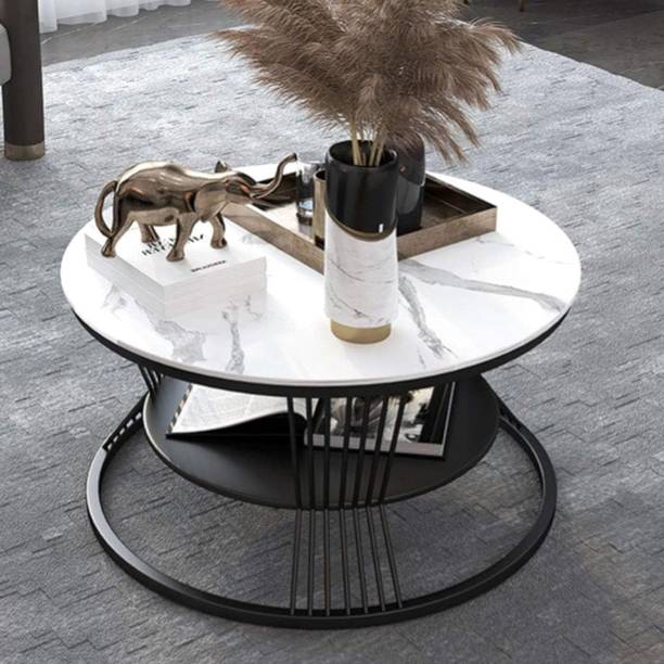 Creation Art Round Two Teir Metal Frame Engineerin wood Top Coffee, Side, End Table Engineered Wood Coffee Table