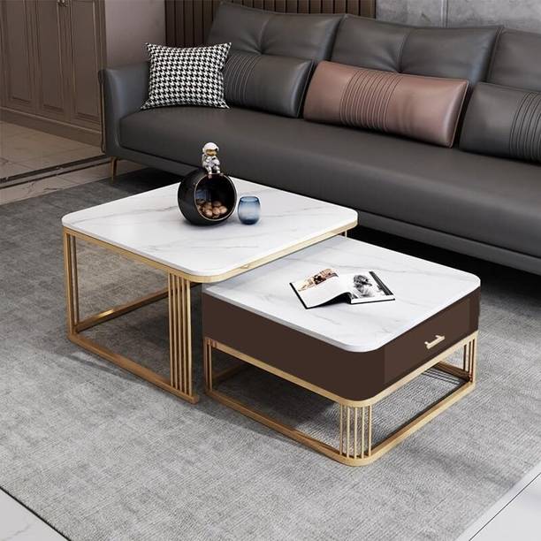 Aaliya mart Modern Marble Finish Coffee Table Set | Center Table with Drawer for Living Room Engineered Wood Coffee Table