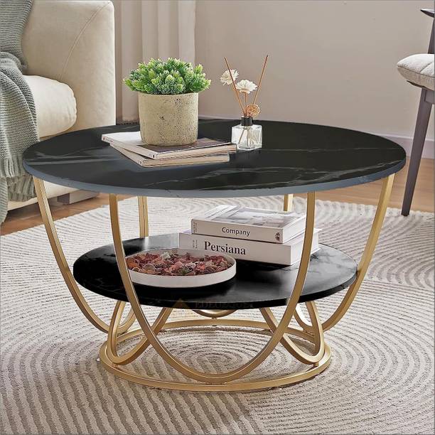 Yusha handicrafts Round Coffee Table Stylish Center Table with Storage Shelf for Books and Decor Engineered Wood Coffee Table