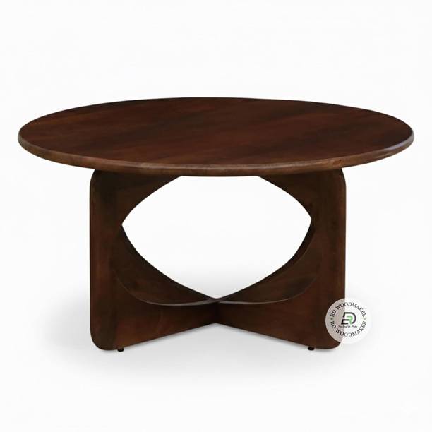 RD WOODMAKER Round Solid Mango Wood Coffee Table, Walnut Brown Solid Wood Coffee Table
