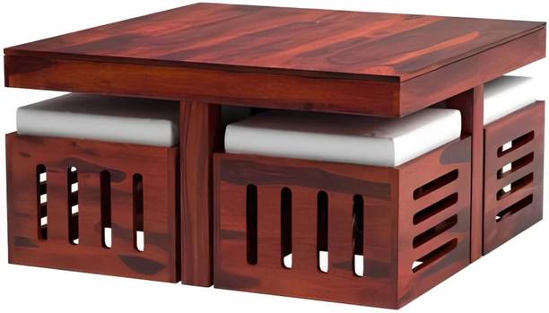 PR FURNITURE Solid Sheesham Wood Coffee Table With Four Stools For Living Room/ Café || Solid Wood Coffee Table