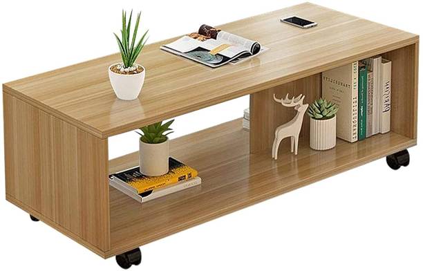 HOMIBOSS Center Table for Living Room with Wheels, Tea Table with Storage, Teapoy, Office Engineered Wood Coffee Table