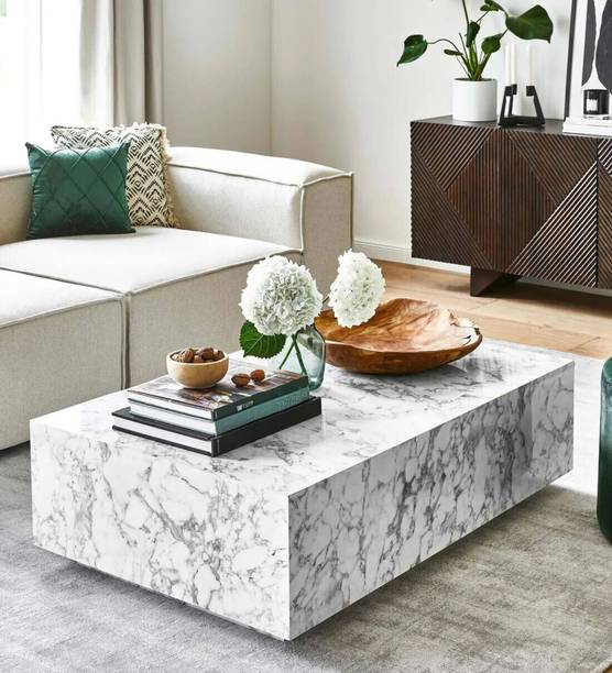Yfs White Marble Finish Look Engineered Wood Coffee Table Engineered Wood Coffee Table