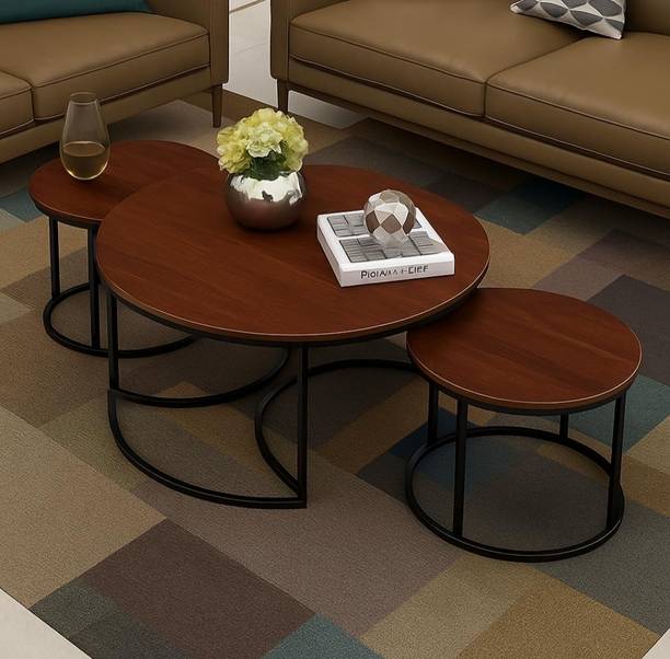 Vuhome Round Coffee table set of 3 with antique MDF Top for living room furniture Engineered Wood Coffee Table
