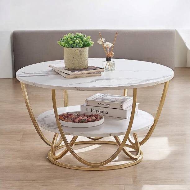 Wroughimpex Wrough Impex Modern Round Coffee Table with Marble Design Top for Living Room Engineered Wood Coffee Table