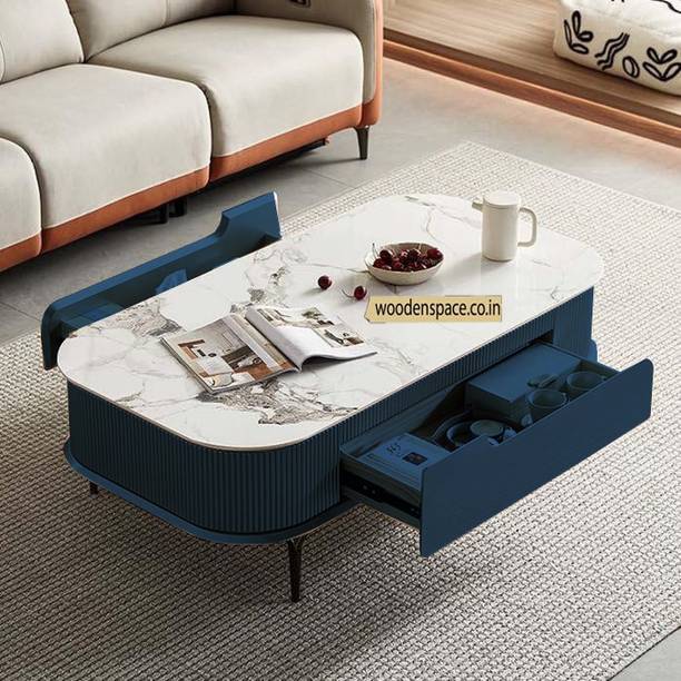 Woodenspace Wooden Center Table for Living Room Premium Marble Modern Furniture Coffee Table Solid Wood Coffee Table