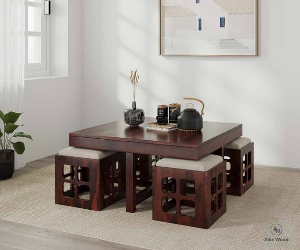 Allie Wood Rosewood ( Sheesham ) 4 Stool Solid Wood Coffee Table