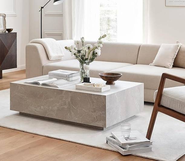 Radha Impex Modern Furniture Sleek Wood Coffee Table with Marble Finish Look Engineered Wood Coffee Table