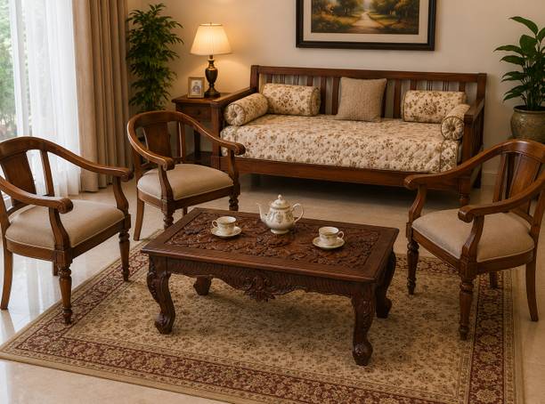 ALFA ENTERPRISES Royal Crest Carved Living Room Center Table with Floral Design, Elegant Curves Solid Wood Coffee Table