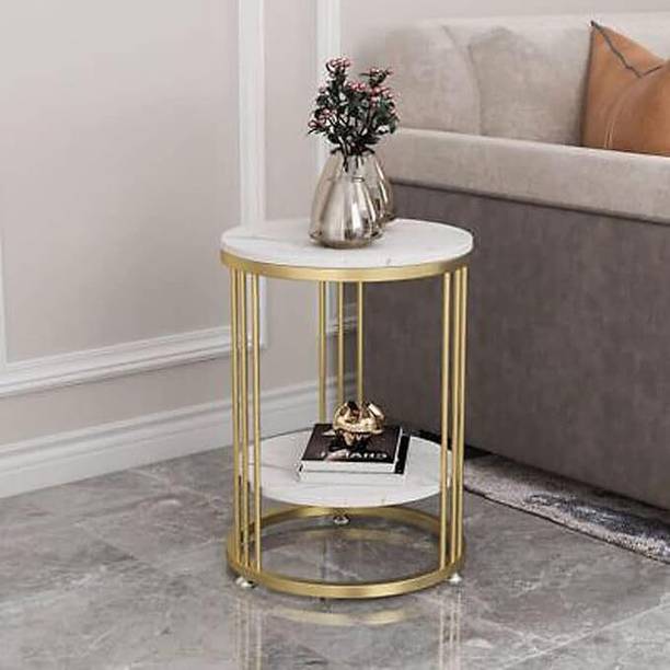 PrimeMaker Round Metal Sofa Side Table, Round End Coffee Table for Living Room Engineered Wood Coffee Table