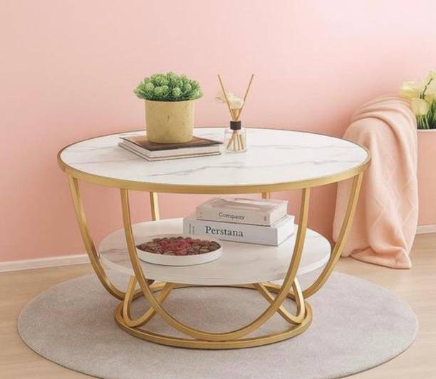 WOODSY Luxury Faux Marble Coffee Table – Gold Nesting Design with 2-Tier Storage Engineered Wood Coffee Table