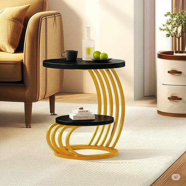 ZareenMart Gold Metal Frame & White Marble Top | Modern End Table for Living Room & Bedroom Engineered Wood Coffee Table