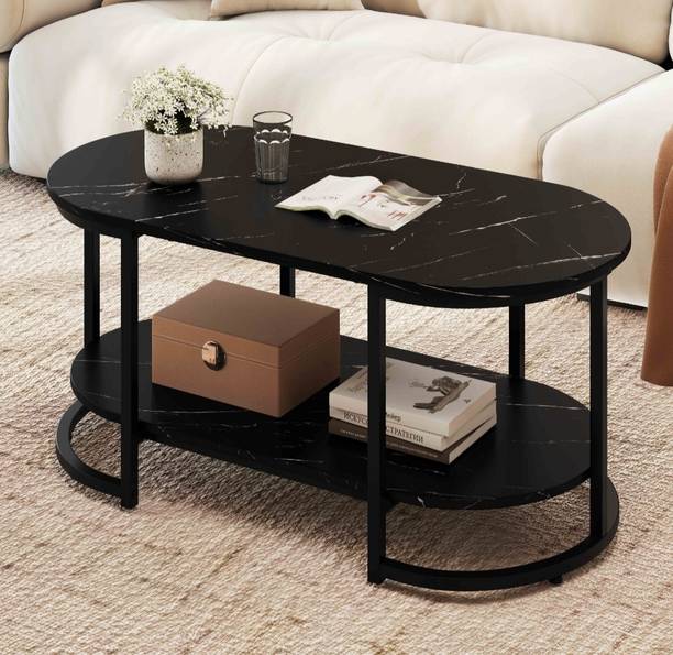 Vuhome Large oval shape coffee table with black marble design for living room Engineered Wood Coffee Table
