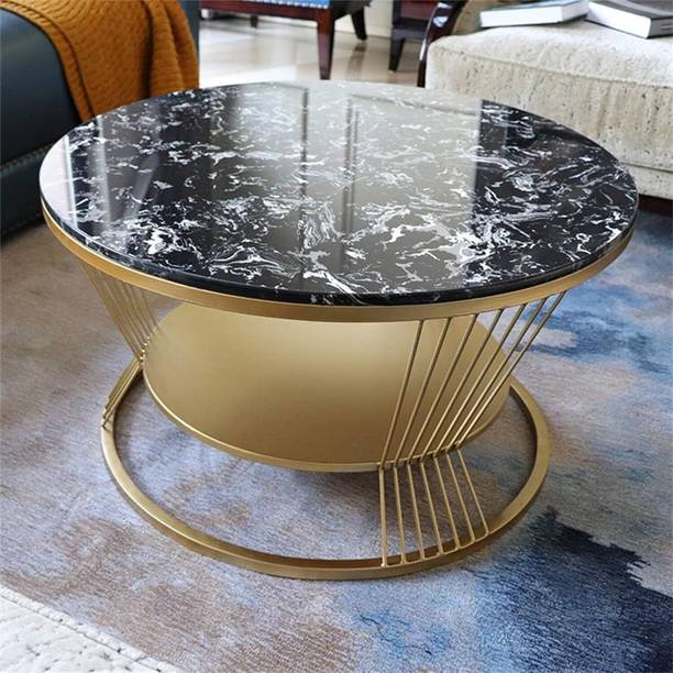 TRENDORA Engineered wood top on a round metal coffee table Engineered Wood Coffee Table
