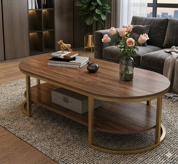 gifto shoppee Modern Oval Coffee Table with Storage,Wooden Center Table with Metal Frame, Engineered Wood Coffee Table