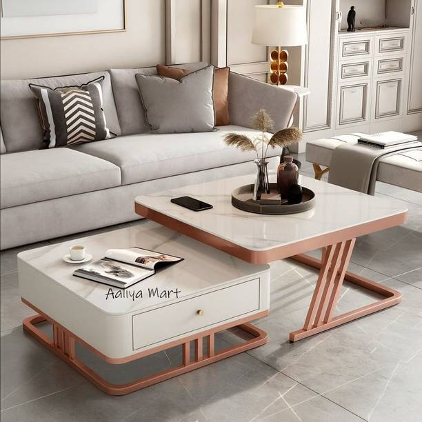 RoyalForge Modern Dual-Layer Coffee Table with Drawer | Stylish Marble Finish Center Table Engineered Wood Coffee Table
